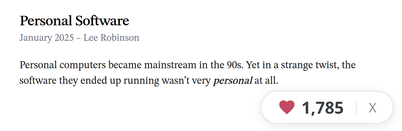 Lee Robinson — “Personal Software” (Jan 2025)