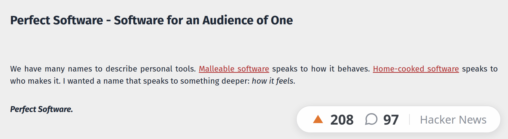Gaurav Ramesh — “Perfect Software — Software for an Audience of One” (Dec 2025)